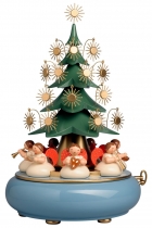 Spieldose "Unter'm Weihnachtsbaum" mit unter dem Baum sitzenden Engeln  - Melodie: We Wish You a Merry Christmas, Wendt und Kühn