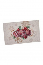 Platzdeckchen mit Gold-Lurex Design: rote Weihnachtskugeln  - 33x53 cm