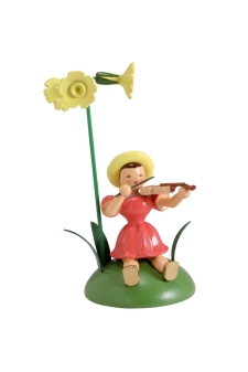 Blumenkind sitzend -  farbig Primel/Violine  Faltenrock - BKS 006